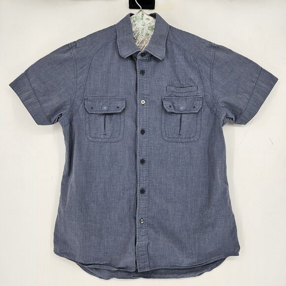 Howe Shirt Mens Medium Button Up Blue Casual Short Sleeve‎ Creates - Picture 1 of 9